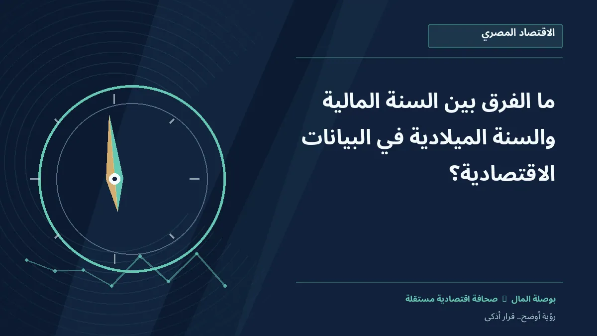 رسم معلوماتي تحريري توضيحي لموضوع ما الفرق بين السنة المالية والسنة الميلادية في البيانات الاقتصادية؟